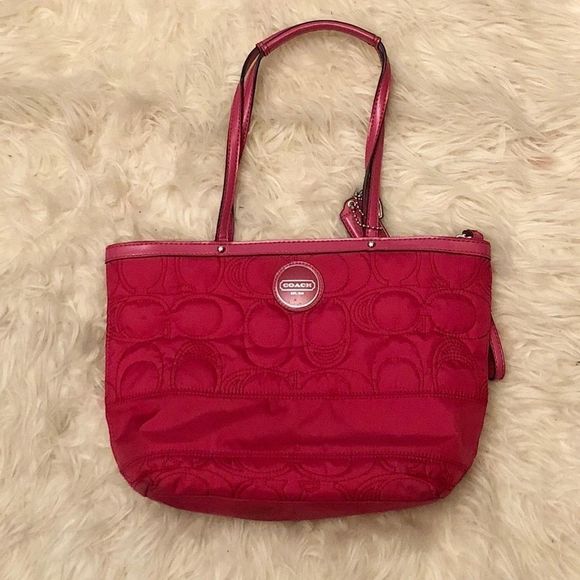 Coach Raspberry Quilted Logo Small Nylon Tote - Picture 3 of 8